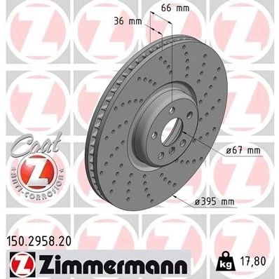 Billede af ZIMMERMANN 150.2958.20 Bremseskiver 395 36 6/5 5 112 indvendigt ventileret, Sænket coatet højkarboniseret BMW: Sedan, Touring, X5