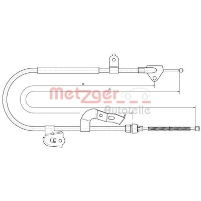 Billede af METZGER 10.4510 Håndbremsekabel bagved til højre 1478/1235 COFLE CITROËN: C1 I, PEUGEOT: 107 Hatchback, TOYOTA: Aygo