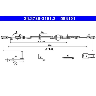 Billede af ATE 24.3728 3101.2 Koblingskabel HYUNDAI: i10 II Hatchback, I