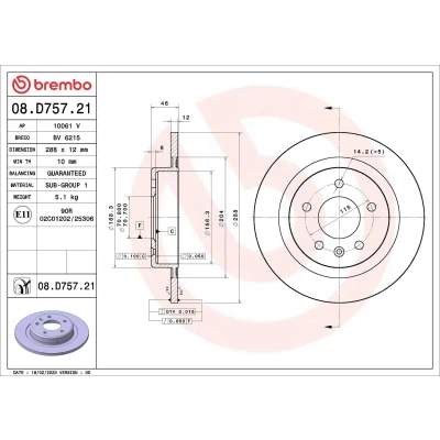 Billede af BREMBO 08.D757.21 Bremseskiver 288 12 5 fuldstændigt coatet OPEL: Insignia B Grand Sport, Sports Tourer