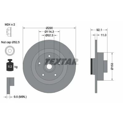Billede af TEXTAR PRO 92254103 Bremseskiver 290 11 05/05 114,3 fuldstændigt coatet med integreret magnetisk sensorring, hjulleje RENAULT: GRAND SCENIC 3
