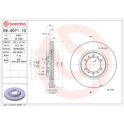 Billede af BREMBO COATED DISC LINE 09.8071.11 Bremseskiver 276 24 6 indvendigt ventileret coatet MITSUBISHI: Pajero 2, 2 Canvas Top, Sport 1 SUV