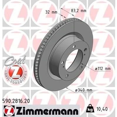 Billede af ZIMMERMANN COAT Z 590.2816.20 Bremseskiver 340 32 7/5 5 150 indvendigt ventileret coatet