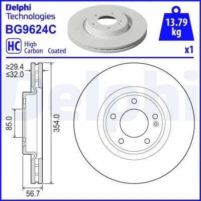Billede af DELPHI Bremseskive 354mm 32mm 5 ventileret coatet højkarboniseret BG9624C 4634210000,4634211200,A4634210000,A4634211200 Bremseskiver, Skivebremser