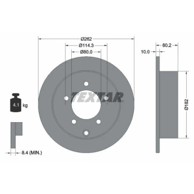 Billede af TEXTAR PRO 92227403 Bremseskiver 262 10 05/06 114,3 fuldstændigt coatet uden hjulbolte, hjulnav MITSUBISHI: Lancer 8 Limousine,