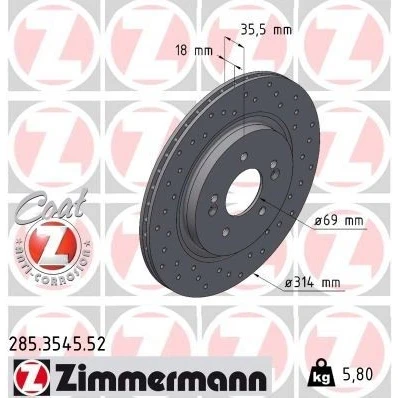 Billede af ZIMMERMANN Bremseskive 314mm 18mm 7/5 5 hul 114mm indvendigt ventileret, hullet 285.3545.52 Bremseskiver, Skivebremser