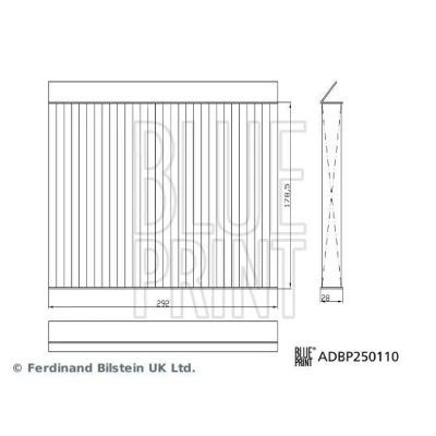 Billede af BLUE PRINT ADBP250110 Kabinefilter Pollenfilter, med antibakteriel virkning 292mm 179mm 28mm MG: Marvel R EV 2021