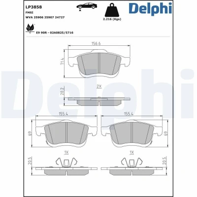 Billede af DELPHI LP3858 Bremseklodser med akustisk advarsel for slid anti knirke plade uden tilbehør FIAT: 500L