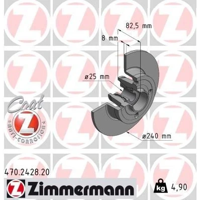 Billede af ZIMMERMANN Bremseskive RENAULT: Clio 3, III Grandtour, MEGANE 2 Coupe Cabriolet, DACIA: SANDERO 2, NISSAN: Note I 470.2428.20 432005338R
