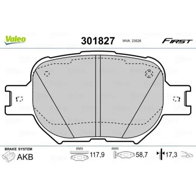 Billede af VALEO 301827 Bremseklodser FIRST foraksel Ekskl. slidadvarselskontakt uden anti knirke plade TOYOTA: Corolla IX Station Wagon, Celica VII Coupe