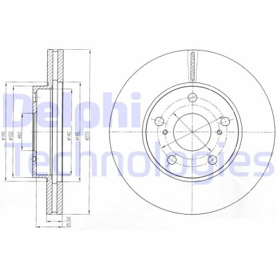 Billede af DELPHI BG4234C Bremseskiver 273 26 5 ventileret coatet ubehandlet uden hjullejer, ABS sensorring TOYOTA: Auris Hatchback, Corolla X Sedan