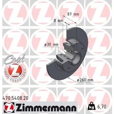 Billede af ZIMMERMANN Bremseskive RENAULT: Megane 4, 4 260mm 8mm 5/5 5 hul 114mm fuldstændigt coatet 470.5408.20 Bremseskiver, Skivebremser
