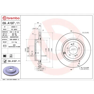 Billede af BREMBO COATED DISC LINE 09.A197.11 Bremseskiver 330 22 5 indvendigt ventileret coatet højkarboniseret MITSUBISHI: Lancer 8 Limousine