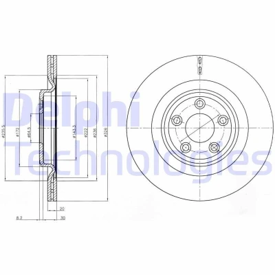 Billede af DELPHI BG4202C Bremseskiver 326 20 5 ventileret coatet højkarboniseret uden hjullejer, ABS sensorring JAGUAR: S Type, XF Sedan, Sportbrake