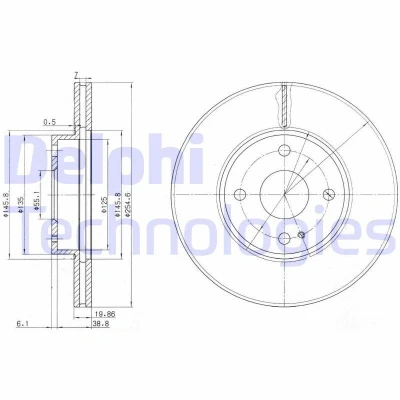 Billede af DELPHI BG3393 Bremseskiver 254 20 4 ventileret olieret ubehandlet uden hjullejer, ABS sensorring MAZDA: MX 5 2, I