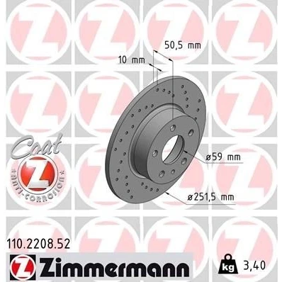Billede af ZIMMERMANN SPORT COAT Z 110.2208.52 Bremseskiver 252 10 6/5 5 98 fuldstændigt, hullet coatet ALFA ROMEO: 156 Sportwagon, 147, Sedan