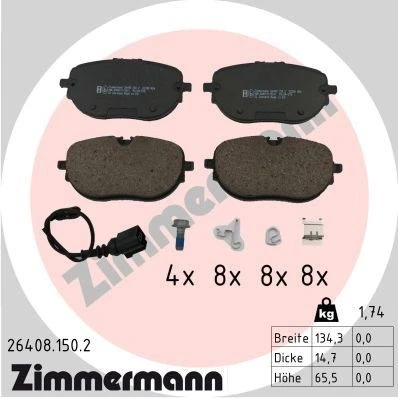 Billede af ZIMMERMANN 26408.150.2 Bremseklodser Inkl. slidadvarselskontakt med skruer Billede svarer til leveringsomfang, glideplade, fjeder