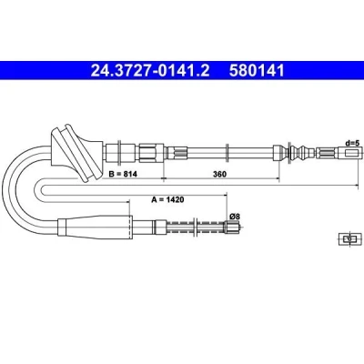 Billede af ATE 24.3727 0141.2 Håndbremsekabel 1420 AUDI: 100 C4 Sedan