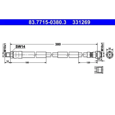 Billede af ATE 83.7715 0380.3 Bremseslange 380 M10x1