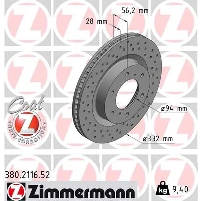 Billede af ZIMMERMANN SPORT COAT Z 380.2116.52 Bremseskiver 332 28 8/6 6 140 indvendigt ventileret, hullet coatet MITSUBISHI: PAJERO 4