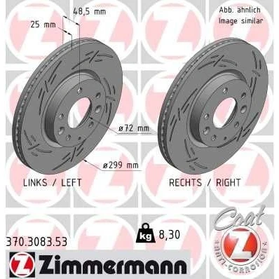Billede af ZIMMERMANN 370.3083.53 Bremseskiver 299 25 8/5 5 114 indvendigt ventileret, opslidset coatet MAZDA: 6 Stationcar, Hatchback, Sedan