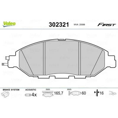 Billede af VALEO 302321 Bremseklodser foraksel Inkl. slidadvarselskontakt med anti knirke plade NISSAN: Skyline Coupe, 180SX, SUNNY 1