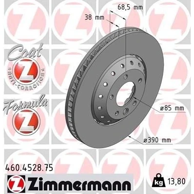 Billede af ZIMMERMANN 460.4528.75 Bremseskiver 390 38 6/5 5 130 ventileret, todelt bremseskive coatet legeret PORSCHE: Cayenne