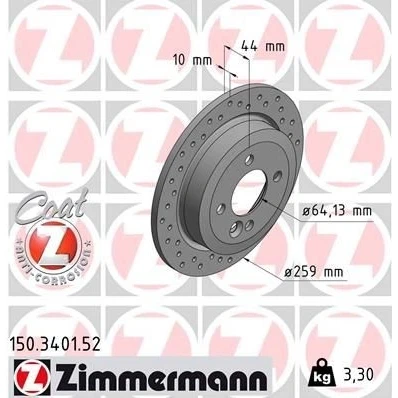 Billede af ZIMMERMANN SPORT COAT Z 150.3401.52 Bremseskiver 259 10 5/4 4 100 fuldstændigt, hullet coatet højkarboniseret MINI: Hatchback, Cabriolet