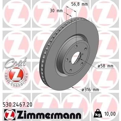 Billede af ZIMMERMANN 530.2467.20 Bremseskiver 316 30 7/5 5 114 indvendigt ventileret coatet SUBARU: Outback V