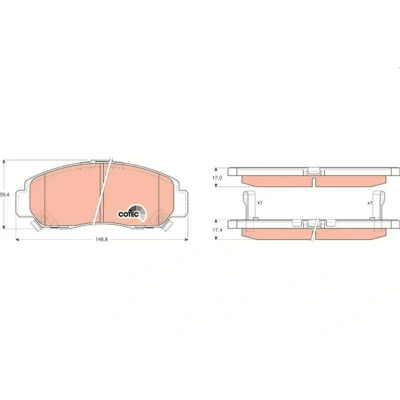 Billede af TRW COTEC GDB3268 Bremseklodser med akustisk advarsel for slid HONDA: CIVIC 8 Hatchback, 7 Accord Limousine