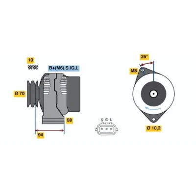 Billede af BOSCH 0 986 045 891 Generator 14V 70A TOYOTA: Land Cruiser Prado 90, HILUX 6 Pick up