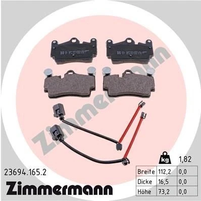 Billede af ZIMMERMANN 23694.165.2 Bremseklodser Inkl. slidadvarselskontakt Billede svarer til leveringsomfang VOLKSWAGEN: Touareg I, AUDI: Q7, PORSCHE: Cayenne