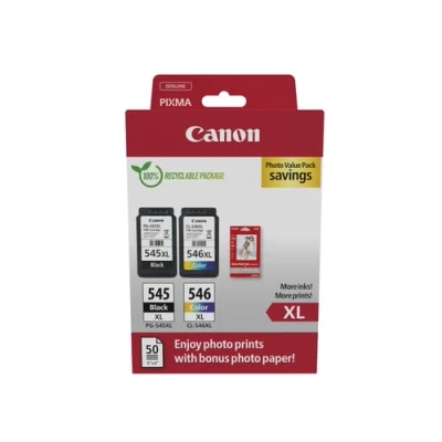 Billede af Multi pack! Canon PG 545XL/CL 546XL 1 x Sort Farve blækpatron Inkl. 50 stk fotopapir 8286B006 / 8286B011 original