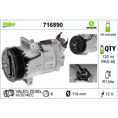Billede af VALEO 716890 Kompressor VCS14EC 12 PAG 46 R 134a med kompressorolie