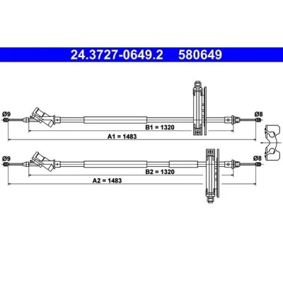 Billede af ATE 24.3727 0649.2 Håndbremsekabel 1483, 1483 FORD: Focus Mk1 Hatchback