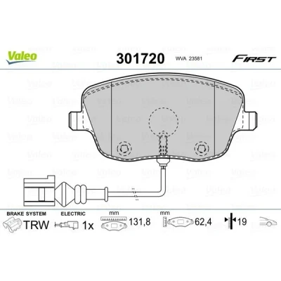 Billede af VALEO 301720 Bremseklodser FIRST foraksel Inkl. slidadvarselskontakt med anti knirke plade SKODA: Fabia 2, 1 Combi, I Hatchback