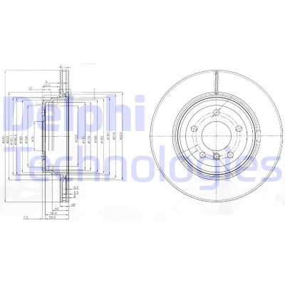 Billede af DELPHI BG3961 Bremseskiver 336 22 5 ventileret olieret ubehandlet uden hjullejer, ABS sensorring BMW: 3 Touring, Sedan, X1