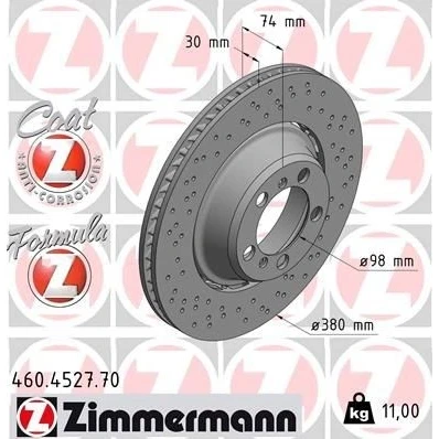 Billede af ZIMMERMANN 460.4527.70 Bremseskiver 380 30 7/5 5 130 ventileret, hullet, todelt bremseskive coatet legeret PORSCHE: 911 Coupe