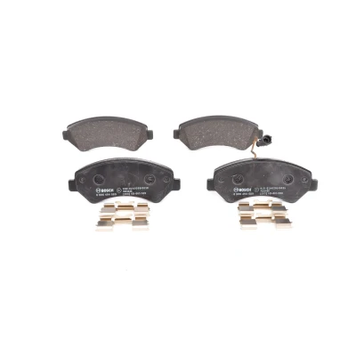 Billede af BOSCH 0 986 494 589 Bremseklodser Low Metallic med indbygget slidsensor anti knirke plade, skruer fjeder, tilbehør
