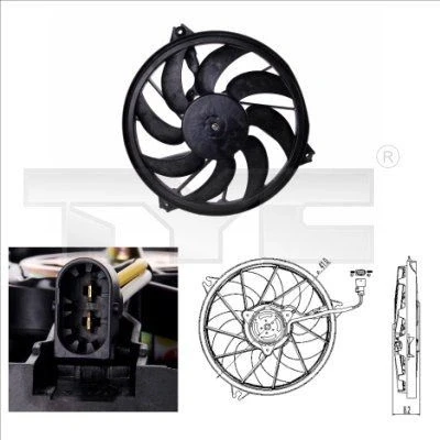 Billede af TYC 826 0003 Køleventilator 390 270 uden kølerventilatorramme (karm) PEUGEOT: 206 Hatchback