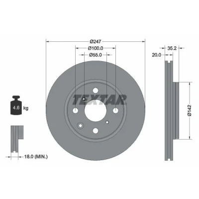 Billede af TEXTAR PRO 92141903 Bremseskiver 247 20 04/07 100 udvendig ventileret coatet uden hjulbolte, hjulnav PEUGEOT: 108 Hatchback, 107 Hatchback
