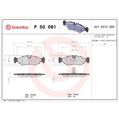 Billede af BREMBO P 50 081 Bremseklodser Inkl. slidadvarselskontakt med stempelklips uden tilbehør MERCEDES BENZ: Sprinter 2 T Bus, VOLKSWAGEN: LT 28 35 II Bus