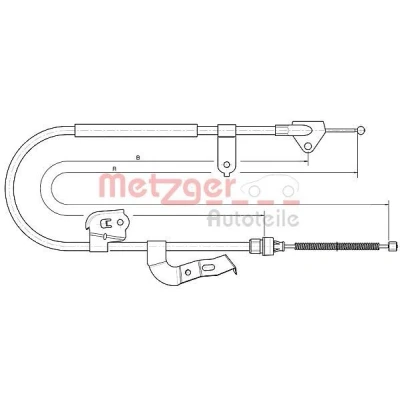 Billede af METZGER 10.4511 Håndbremsekabel bagved til venstre 1487/1243 COFLE CITROËN: C1 I, PEUGEOT: 107 Hatchback, TOYOTA: Aygo