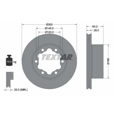 Billede af TEXTAR PRO 93143403 Bremseskiver 303 28 06/06 145 indvendigt ventileret coatet uden hjulbolte, hjulnav MERCEDES BENZ: V klasse, Sprinter 5 t Van