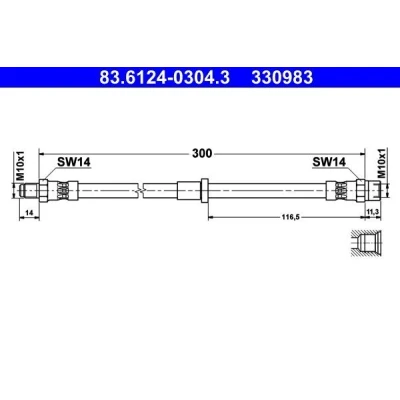 Billede af ATE 83.6124 0304.3 Bremseslange 300 M10x1 VOLVO: V70 2, S60 I