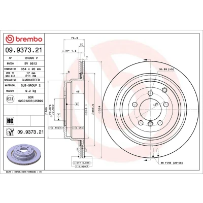 Billede af BREMBO COATED DISC LINE 09.9373.21 Bremseskiver 354 20 5 indvendigt ventileret coatet højkarboniseret LAND ROVER: Range Rover 3