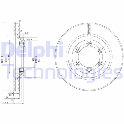 Billede af DELPHI BG3523 Bremseskiver 278 24 6 ventileret olieret ubehandlet uden hjullejer, ABS sensorring