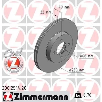 Billede af Bremseskive ZIMMERMANN 200.2514.20