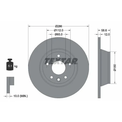 Billede af TEXTAR PRO 92159403 Bremseskiver 286 12 05/06 112 fuldstændigt coatet uden hjulbolte, hjulnav AUDI: TT Coupe