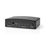 Billede af Digital Audio Switch 4 vejs Tilslutninger indgang: DC strøm / 4x TosLink udgang: Hun Fjernbetjening Manual Trykknap Metal Sort